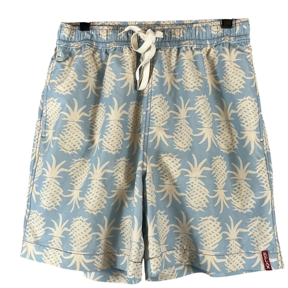 Tommy Bahama Mens S Swim Trunks Pineapple Relax Fit Mesh Lined Blue Beige Beachy